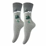 Alpen Socken Damen & Herren – Landhausstil Strümpfe mit alpinem Motiv – Berg Natur & Hüttenflair – weiche Baumwollsocken Trachtensocken– Wanderer Bergliebhaber (43-46, Hellgrau, Rucksack)