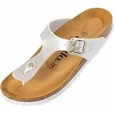 Palado Zehentrenner Damen Kos Metallic – gefertigt in Spanien – Obermaterial mit metallischer Optik – Weichfußbett – Veloursleder-Decksohle Altsilber UK8 - EU41