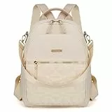 JANSBEN Rucksack Damen Klein, Cityrucksack Anti-Diebstahl Schultasche Nylon Schultertaschen Daypacks Damen Rucksackhandtaschen für Lässig Schule Reise Arbeit,Beige
