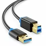 deleyCON 3,0m USB 3.0 Super Speed Kabel USB A-Stecker zu USB B-Stecker Datenkabel bis zu 5 Gbit/s für z.B. Drucker Scanner Multifunktionsdruckern Schwarz