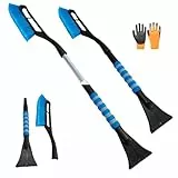 JINGTOPS Eiskratzer Auto mit Besen,2 in 1 Scheibenkratzer Schneebürste, Schneebesen Auto Lang Teleskopstiel 78-93cm, Schneekratzer Auto Set mit Handschuh, Auto Zubehör für PKW LKW SUV Fenster (Blau)