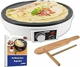 StarBlue elektrischer Pfannkuchen- und Crêpe-Maker, 30,5 cm, mit freiem Rezept-E-Book und Holzspatel — 220 — 240 V, 50/60 Hz, 1000 W, UK-Stecker, Europa-Adapter im Lieferumfang enthalten