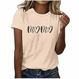 KOG Sale Damen Damen T-Shirt Mode Mama Print Blusen Casual Baumwolle Tshirts Geschenke für Mama Elegant Tie-Dye Muster Tee Rundhals Lose Tuniken Gutscheine Beige L