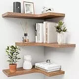 Homagle Wandregal Holz Eckregal HäNgend L-FöRmiger HäNgeregal Bilderleiste Schweberegal Regal KüChe GewüRzregal FüR Wohnzimmer Schlafzimmer Bad Flur BüRo Wand Deko,3er Set (Braun)