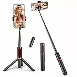 ATUMTEK Selfie Stick Stativ, 3-in-1 Ausziehbares Aluminium Handy Stativ mit kabelloser Bluetooth-Fernbedienung, Kompatibel mit iPhone 17/16/15/14/13/12 mini/11 Pro und Samsung Smartphones, Rot