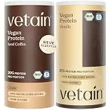 VETAIN Veganes Proteinpulver Set - Vanille & Eiskaffee - 21g Eiweiß - Ohne künstliche Süßungsmittel - Bio Protein Pulver - 4 Proteinquellen fermentiert Erbsen - Mit EAA & BCAA - 1080g - NEUE REZEPTUR