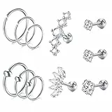 WillTen 11PCS 16G Helix Piercings Chirurgenstahl Silber,Ohrpiercing Set Tragus Ohrstecker Rook Helix Knorpel Nasenpiercing Schmuck