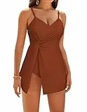 GRACE KARIN Einteiliger Badeanzug mit Bauchkontrolle Strandmode Damen-Sommerbadeanzug mit Cups Schmutziges Orange XL