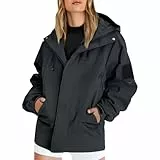 Regenjacke Damen Atmungsaktiv Übergangsjacke mit Kapuze Regenmantel Wasserdicht Allwetterjacke Trekking Softshelljacke Fahrrad Sport Windbreaker Wandern Outdoorjacke Rain Windjacke Leichte Jacke