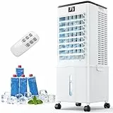 Klimaanlage Mobil 10L ohne Abluftschlauch, 4-in-1 Verdunstungsluftkühler, Klimagerät mit 4 Modi und 3 Geschwindigkeiten, 1-12H Timer, 120° automatische Oszillation, für Zuhause und Büro (Mattweiß)
