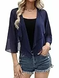 Aottori Bolero Damen Chiffon Leichte Cardigan Kurze Festliche Bolerojacke Elegant Sommer Shrug Schulterjacke Transparent Jäckchen mit 3/4 Ärmel Navyblau XL