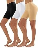 YADIFEN Damen Radlerhose Kurz Unterhose Hotpants Boxershorts Lange Frauen Panties Unterwäsche Hoher Bund Shorts, Yoga, Party, Täglich Tragen, Schwarz+Weiß+Beige, 3 Pack, XL