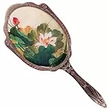 Artibetter Tragbarer Vintage Handspiegel mit Griff Dekorativer Kosmetikspiegel für Damen 360° Drehbar Klare Spiegeloberfläche Florale Verzierungen Reise Handspiegel für Schminken