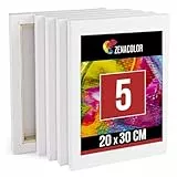 Zenacolor Leinwand auf Keilrahmen 5er Set - Leinwand Zum Bemalen 20x30-5 Canvas 100% Säurefreie Baumwolle - - Leinwände Set für Alle Farbarten