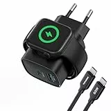 Topadre Apple Watch Ladegerät, 3-in-1 20W USB C iPhone Ladegerät PD 3,0 Schnellladegerät für Apple Watch 10/9/8/7/6/Ultra/SE, USB C Ladekabel für iPhone16/15/15 Pro Max, für iPad/Airpods, Schwarz