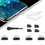 AUZOSL USB C Staubschutzstopfen, 10-teiliges Set, 4 Metall-Staubschutzstopfen, 4 Kieselerde-Staubschutzstopfen, 1 Reinigungsbürste, 1 Aufbewahrungsbox, Schwarz