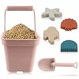 SWAWIS 6 Pecices Weich Silikon Sand Spielzeug Set für Kleinkinder Jungen Mädchen, Sand Eimer, Schaufel, Meerjungfrau, Seestern, Muschel, Regenbogen Sandkasten Strand Spielzeug Outdoor-Spiele,Rosa