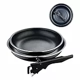 BERGNER Black Edition | Pfannenset 3- teilig 22 und 26 cm + Abnehmbarer Ergonomischer Griff | Gepresstes und Antihaftbeschichtetes Aluminium | Für Alle Herdarten und Backöfen