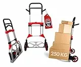 PROREGAL Klappbare Profi-Sackkarre Elephant | HxBxT 112x60x61cm | Traglast 250kg | Aluminium, ergonomische Griffe, Leichtlauf-Vollgummiräder | Schwarz-Rot-Silber | Transportkarre Staplerkarre