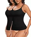 YARRCO Shape Unterhemd Damen Tank Top Bauchweg Shapewear Sport Tanktop Figurformendes Trägertop Body Shaper Hemdchen Nahlos Formendes Camisole Shaping Hemd (Schwarz+Schwarz, M)