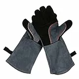 OZERO Aufwärmen BBQ Handschuhe, 500° C Hitzebeständiger Leder Grillhandschuhe (40cm, Schwarz-Grau)…