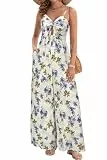 LAISHEN Damen Jumpsuit Sommer Elegant Lang Hosenanzug Festlich Hochzeit Tie Front Overall Weites Bein mit Taschen (Floral-A,XL)