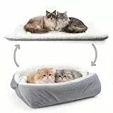 MAIYADUO Weiches Katzenbett Waschbar 75x50 cm Plüsch Haustierbett für Kleine Hunde und Katzen - 2 in 1 Katzenkissen Katzendecke Katzensofa Nest Bett, Entfaltete Größe 105x75 cm