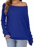 Gosunny Schulterfreies Oberteil Damen Langarm Pullover Lässige Sweatshirt Causal Elegant Bluse (Solide Blau, M)