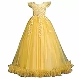 XINYUNZU Prinzessin Kleid Mädchen Tüll Kleider Lang Puffärmeln Abendkleider Festliche Kinderkleider Ärmellos Blumenmädchenkleider Hochzeit Elegant Dress Girl Tüllkleid Sommerkleid Gelb 9 Jahre