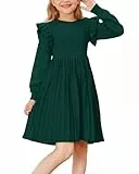 Danna Belle Pulloverkleid für Mädchen, Laternenärmel, gerüscht, Herbst und Winter, 5–12 Jahre, Grün A-Linie, 122