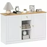 HOMCOM Sideboard Kommode Aufbewahrungsschrank mit Schublade, 2 Türen, 2 Offenen Ablagen, Küchenschrank Buffetschrank Beistellschrank für Küche, Wohnzimmer, 120 x 35 x 75,2 cm Weiß