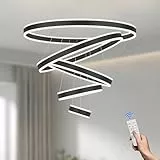 LAMPLAY Runde Moderne LED-Pendelleuchte, 5 Schwarzer Ring-Kronleuchter, Dimmbar Mit Fernbedienung 3000K-6000K Deckenleuchte, Höhenverstellbar, Wohnzimmer, Schlafzimmer, Esszimmer(Ø20+40+60+80+100cm)