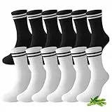 FALARY 6 Paar Bambus Socken Damen 35-38 Herren Tennissocken Anti-Schweiß Herrensocken Laufsocken Running Socks Schwarz-Weiß