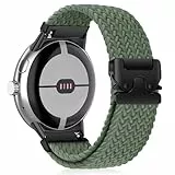 HinZann Geflochtenes Armband für Google Pixel Watch 3 45mm, Weiches Elastisches Ersatzband, Fallschirmverschluss Uhrenarmband, Nylon Sport Loop für Google Pixel Watch 3 45mm - Olivgrün