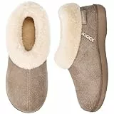EverFoams Damen Hausschuhe Winter Rutschfest Warme Pantoffeln Plüsch mit Memory-Schaum taupe, 38/39 EU