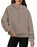 Friptspyg Hoodie Damen Kapuzenpullover aus Samt Fleece Langarm Winter Pullover mit Tasche, Hellbraun S