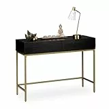Relaxdays Konsolentisch, 2 Schubladen, Sideboard Flur, Wohnzimmer, Ablagetisch Holzoptik, HBT 80x110x40 cm, schwarz/gold