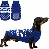 Lelepet Hundepullover für Dackel, Warme Winterkleidung Weich Hund Strickpullover, Winter Hundeweste, Atmungsaktiv Sweater für Hunde mit Rollkragen, Dehnbar Dackel Hundepulli, Blau XL