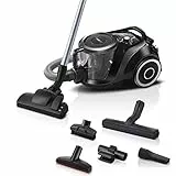 Bosch Staubsauger beutellos Serie 6 BGC41XSIL, Bodenstaubsauger, ideal für Allergiker, Hygiene-Filter, für Parkett, Teppich, Fliesen, Fugendüse, extra leise (68 dB), langes Kabel, 700 W, schwarz