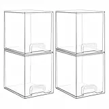 Vtopmart 4 Pack Stackable Storage Drawers, 19 cm hoch, Acrylic Organiser 32 Non-slip Mat, Aufbewahrung und Organisation for Dresser, Bathroom, Kosmetik, Küche,Vorratsschrank