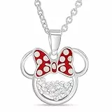 Disney Geburtsstein Damen und Mädchen Schmuck Minnie Maus versilbert Shaker Anhänger Halskette, 45,1 + 5,1 cm Verlängerung, M, Kristall, Zirkonia