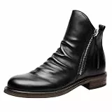 Lederstiefel Herren Mit Seitlicher ReißVerschluss,Stiefel Herren Elegante Klassiche,High Top Lederschuhe,Slip On Kurzstiefel,Business Freizeitschuhe,Einfarbig,Rutschfeste,Wasserdichte Stiefeletten