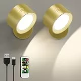 LED Wandleuchte Innen, 2 Stück Wandlampe Akku mit Fernbedienung, 3 Farbmodi Kabellos Wandlichter Lampen ohne Strom, 360° Drehbare Nachttischlampe Strahler für Kinderzimmer Schlafzimmer Wohnzimmer
