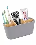 Zahnbürstenhalter mit Bambus Trennwänden, Toothbrush Holder mit 5 Kartenschlitz, Zahnbürstenhalter Elektrische Zahnbürste Stehend, Multifunktionale Badezimmer Organizer für Familie Grau
