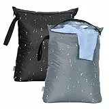 OTraki 2 Stück Nasstasche Schwimmsachen, 40x50CM Wetbag Schwimmsachen mit Reißverschluss, Wasserdichte Wet Bags Wiederverwendbar Reise Nassbeutel Schwimmen für Badeanzüge, Strandtücher Schwarz Grau
