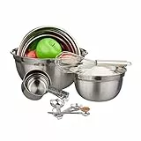 Relaxdays Küchen Set 12-tlg., 3 Rührschüsseln, Messlöffel & Messbecher, Schneebesen, Edelstahl, Küchenutensilien, silber
