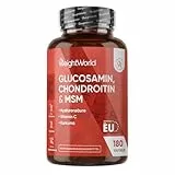Glucosamin Chondroitin & MSM - 180 Kapseln - 1-2 Kapseln Täglich - Mit Vitamin C, Hyaluron & Bio Kurkuma - Hergestellt in der EU - Glutenfrei & Frei von Magnesiumstearat - Glucosamine von WeightWorld