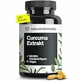 natural elements Curcuma Extrakt – Hochdosiert: Curcumingehalt EINER Kapsel entspricht 10.000mg Kurkuma – Hochdosiert aus 95% Extrakt – 90 Kapseln