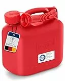 hünersdorff Kraftstoff-Kanister STANDARD 5l für Benzin, Diesel und andere Gefahrgüter, UN-Zulassung, Made in Germany, TÜV-geprüfter Produktion, rot