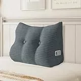 BNCKTRD Keilkissen Sofa Dicklich Rückenkissen Lesekissen für Bett und Couch, Rückenlehne Kopfende, Dreieckiges Sofakissen Bücherkissen, Wandkissen für Bett Herbst Winter, Kordsamt Grau 60cm